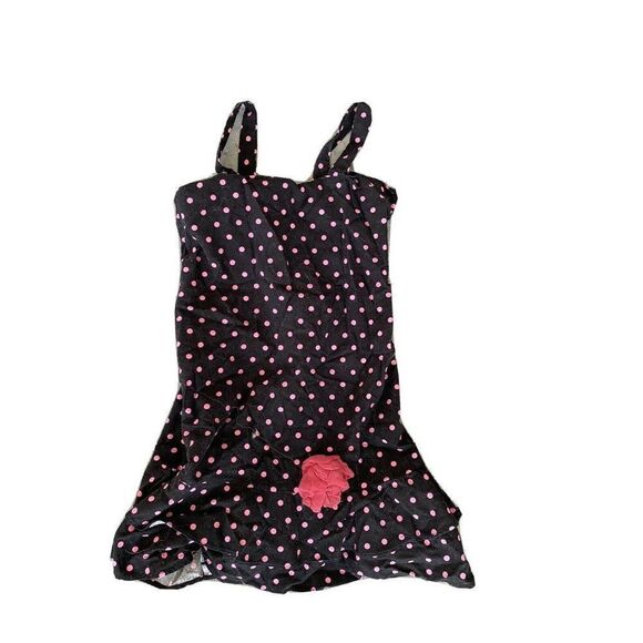 Kids Girls Black Pink Polkadot Floral Dress Size 6/7 - Picture 1 of 8